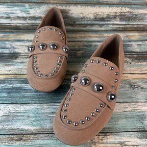 Karl Lagerfeld Studded Flats 5.5M Taupe Suede Slip On Flats Comfort Loafer Shoe